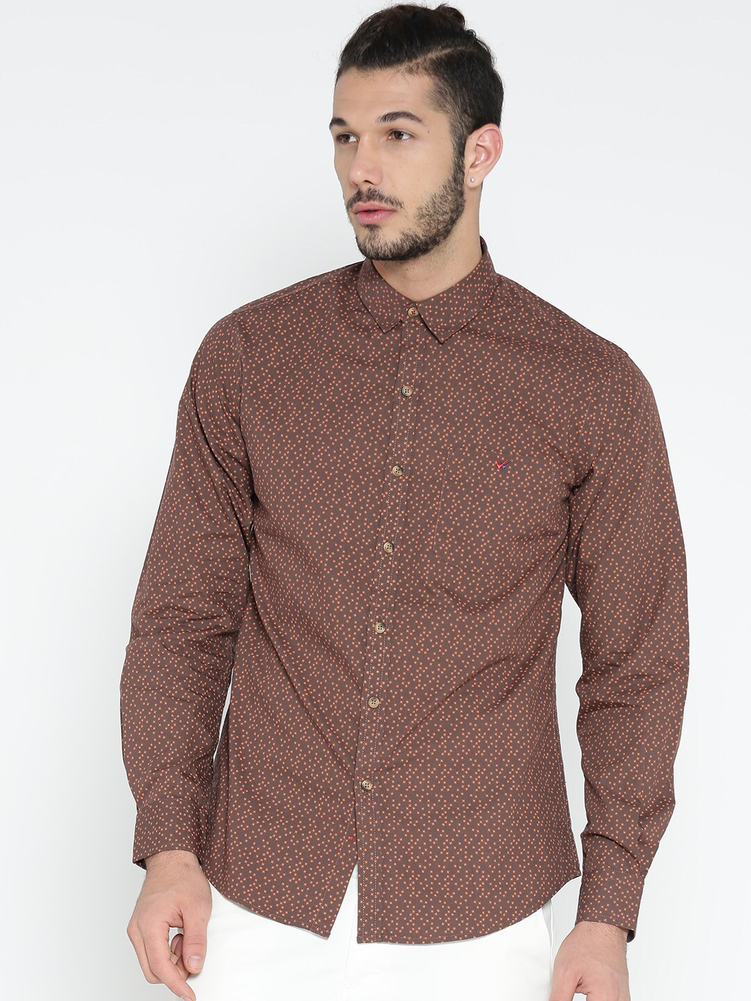 Wills Lifestyle Men Brown Slim Fit Printed Casual Shirt