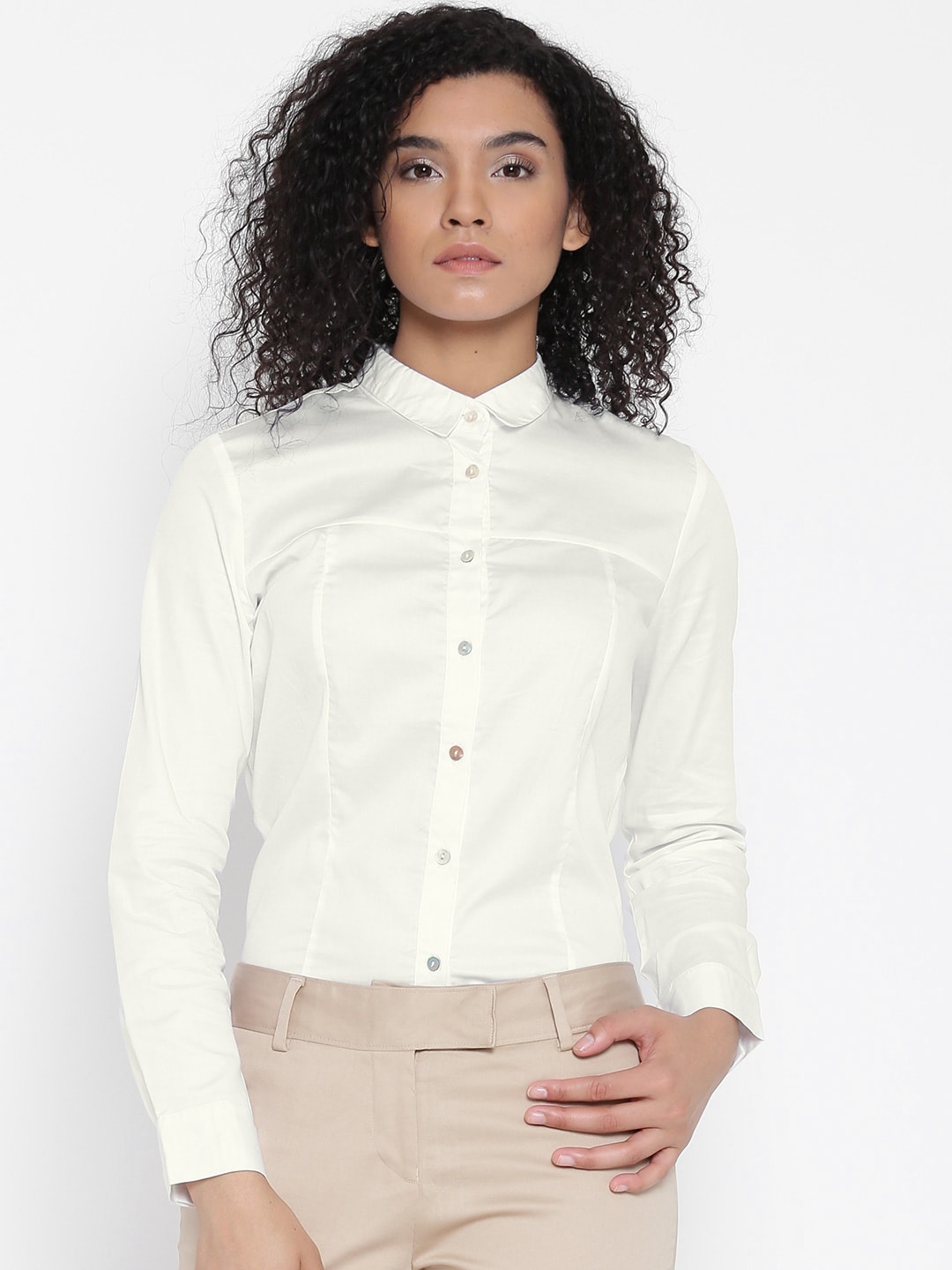 Wills Lifestyle Women White Solid Formal Shirt