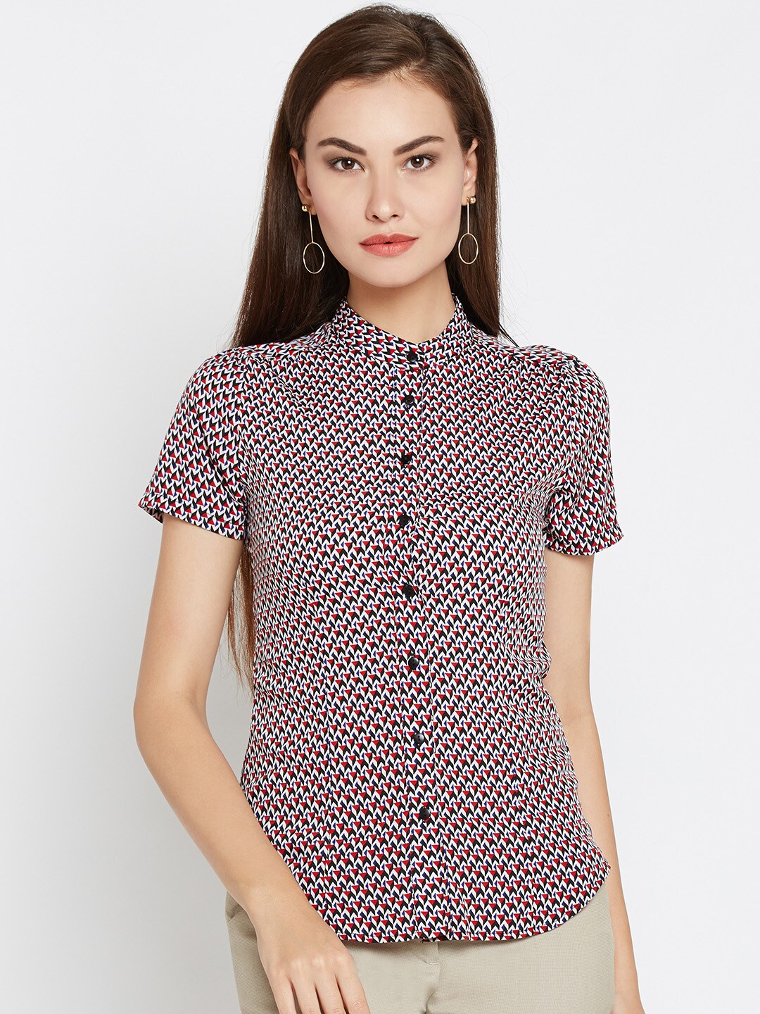 Wills Lifestyle Women White  Red Printed Formal Shirt