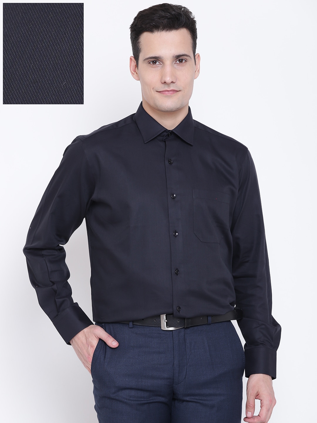 Wills Lifestyle Men Black Solid Formal Shirt