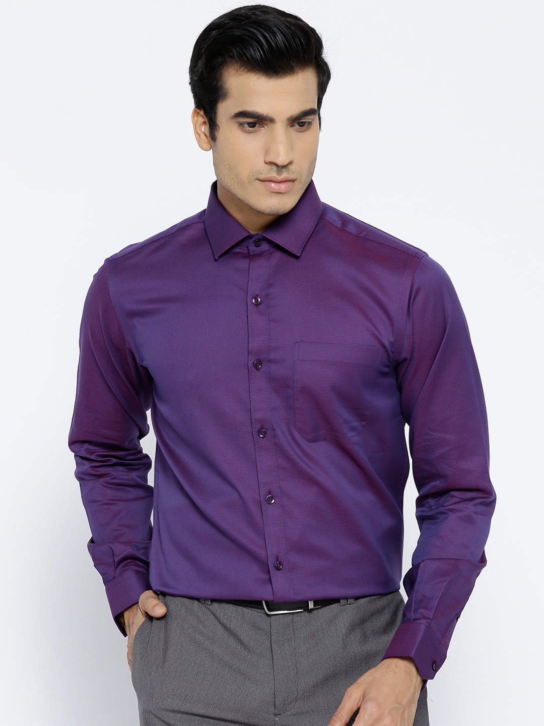 Wills Lifestyle Men Purple  Pink Slim Fit Self Design Party Shirt