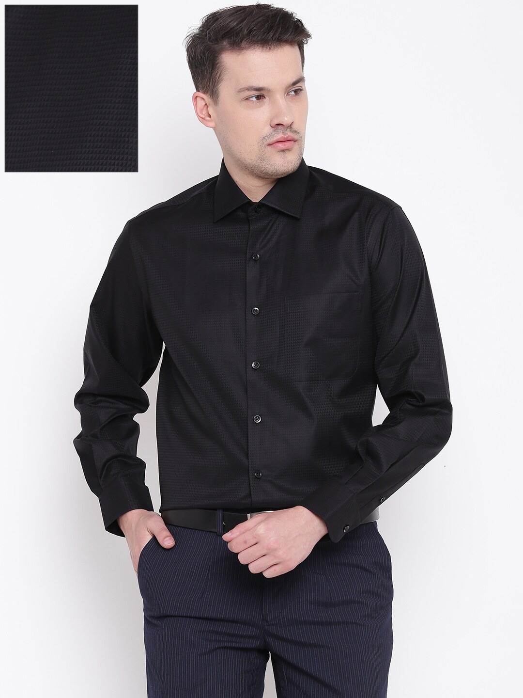 Wills Lifestyle Men Black Regular Fit Self-Design Formal Shirt