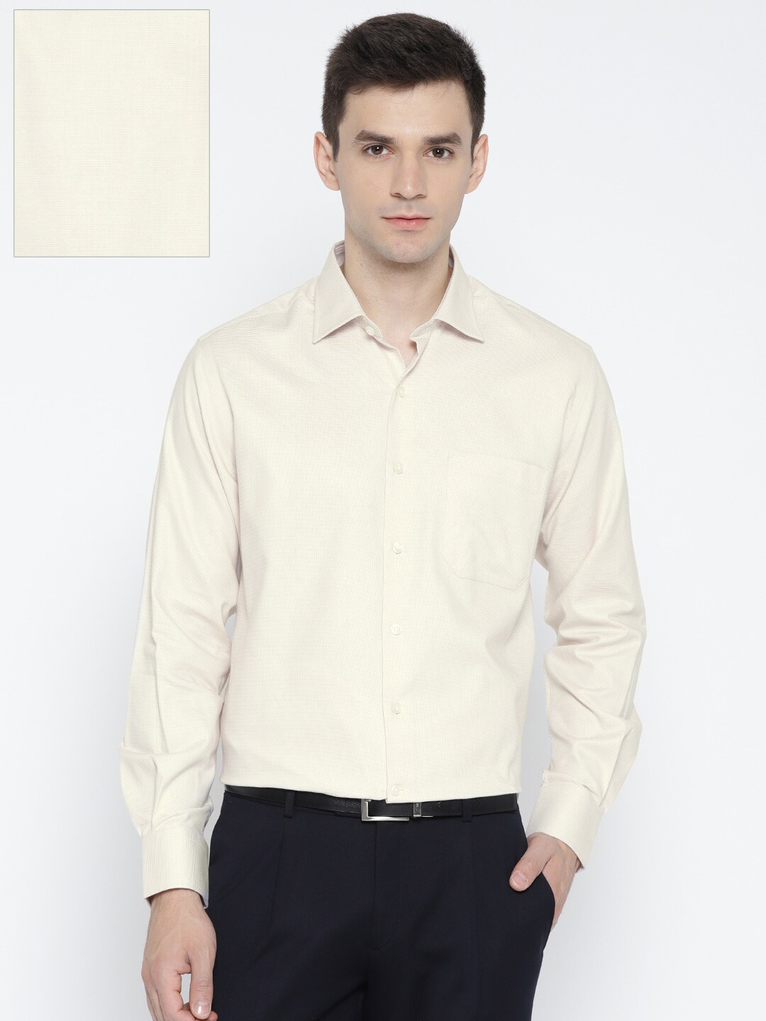 Wills Lifestyle Men Cream-Coloured Regular Fit Self-Design Formal Shirt