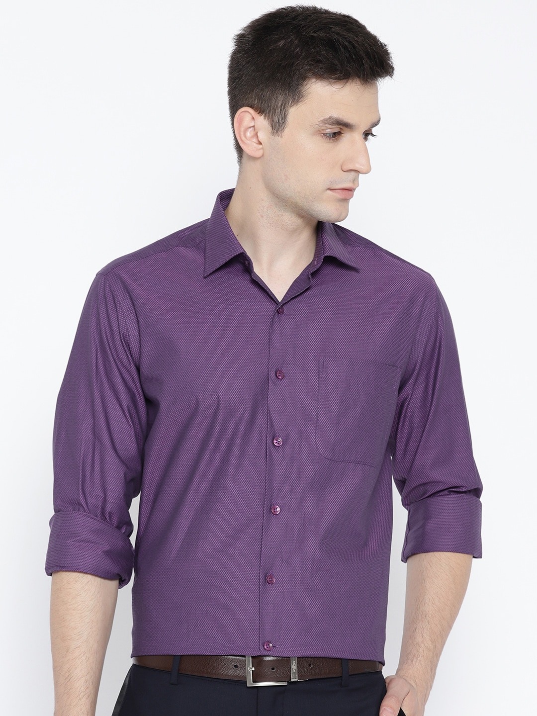 Wills Lifestyle Men Purple Regular Fit Self Design Formal Shirt