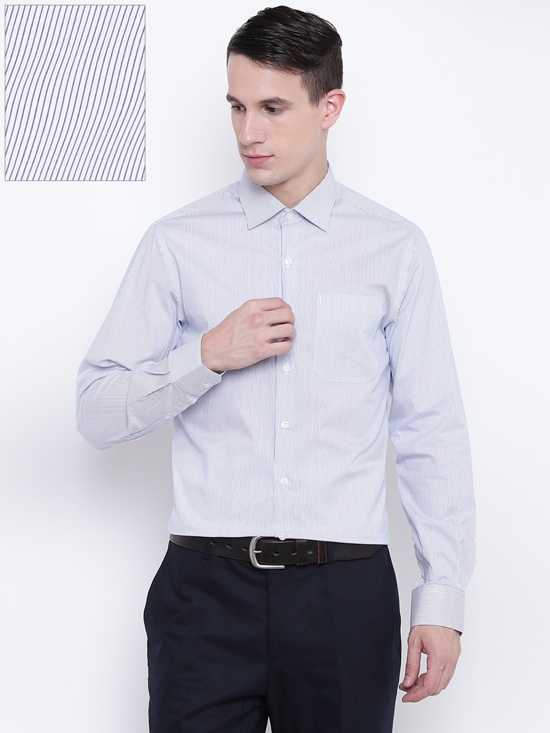 Wills Lifestyle Men Navy  White Slim Fit Striped Formal Shirt