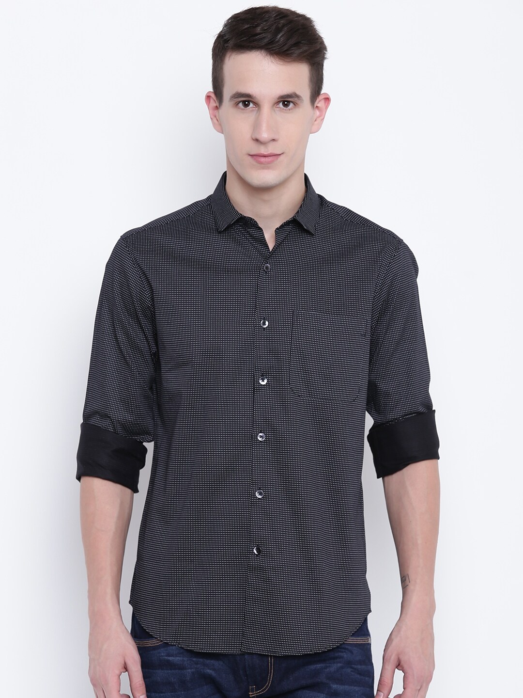 Wills Lifestyle Men Black Slim Fit Printed Casual Shirt