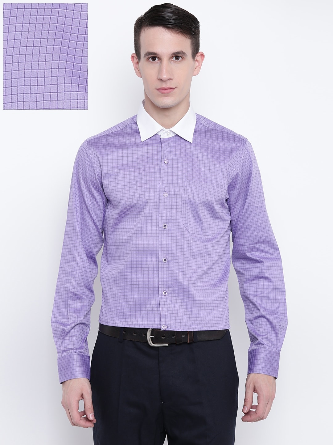 Wills Lifestyle Men Purple Slim Fit Checked Formal Shirt