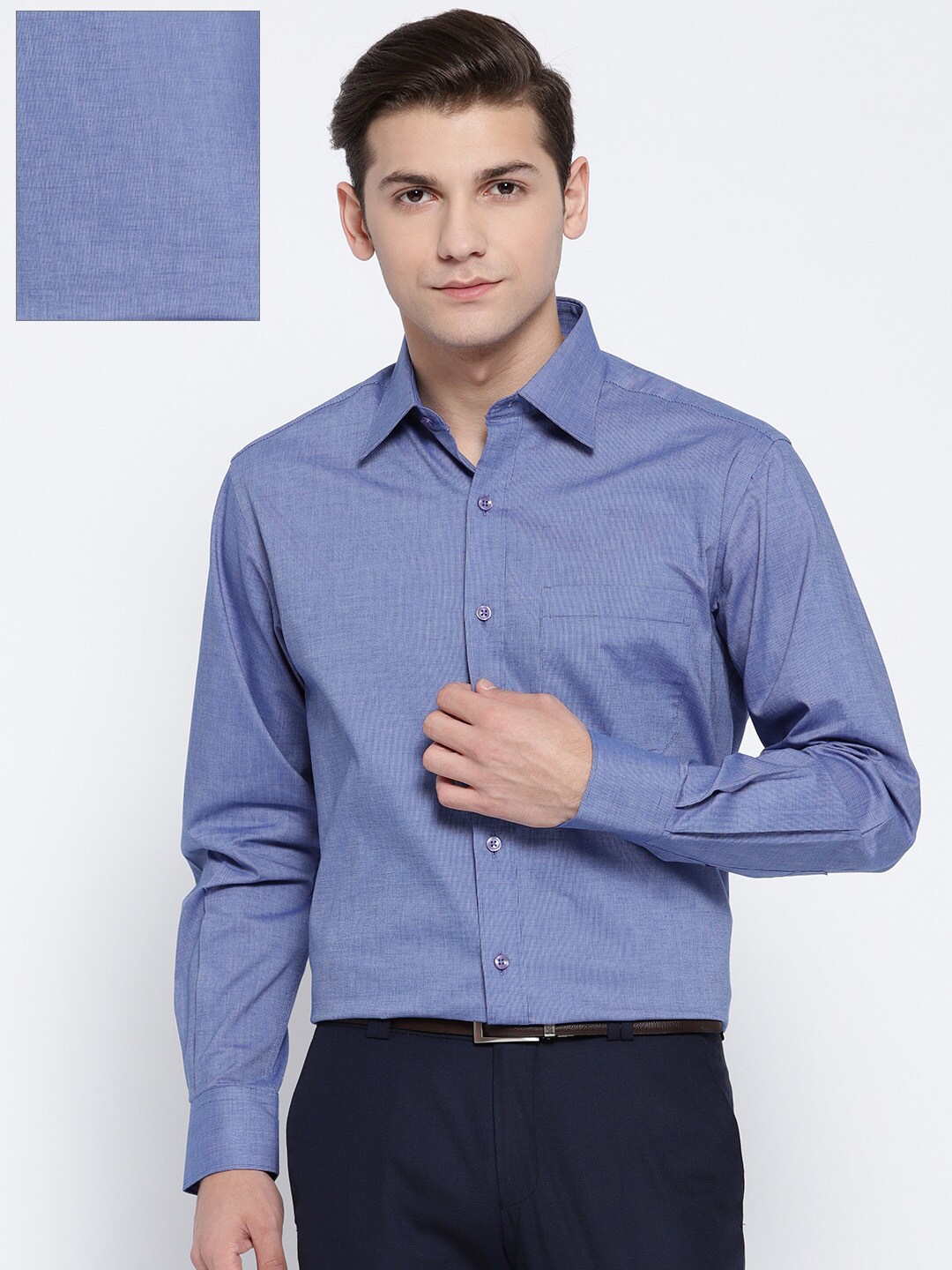 Wills Lifestyle Men Blue Regular Fit Solid Formal Shirt