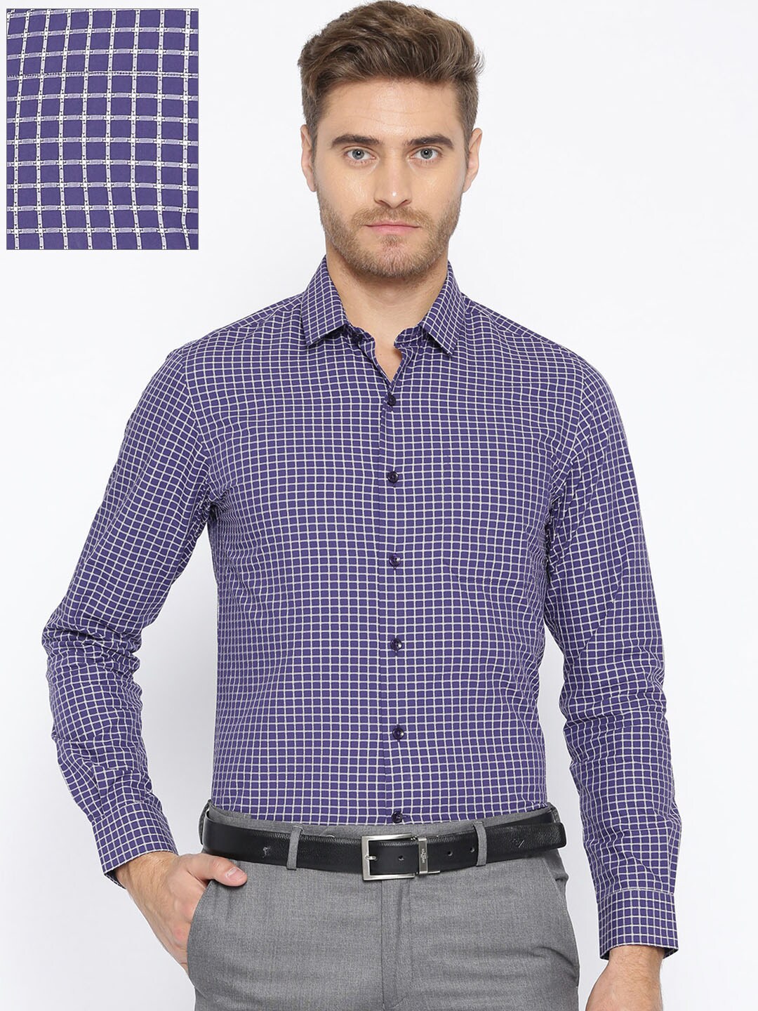 Wills Lifestyle Men Purple  White Slim Fit Checked Formal Shirt