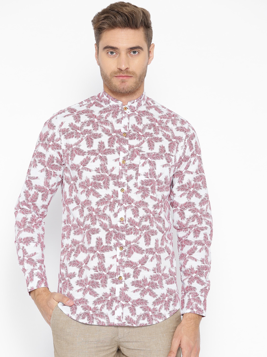 Wills Lifestyle Men Off-White  Maroon Slim Fit Printed Casual Shirt