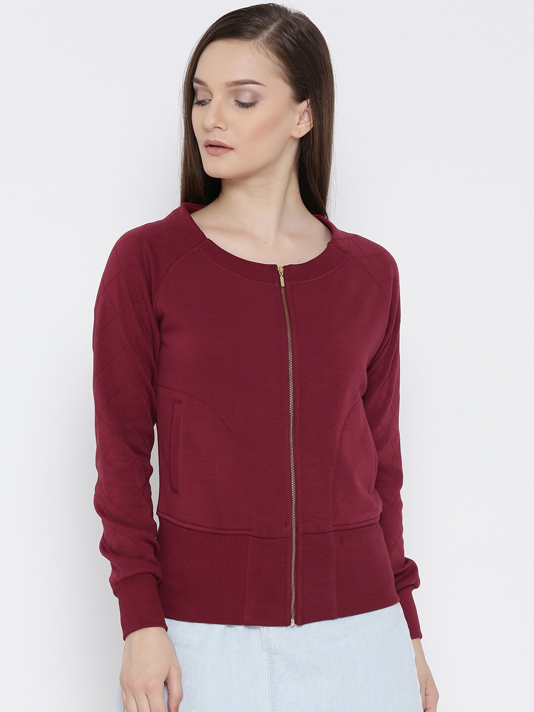 Wills Lifestyle Women Maroon Solid Sweatshirt