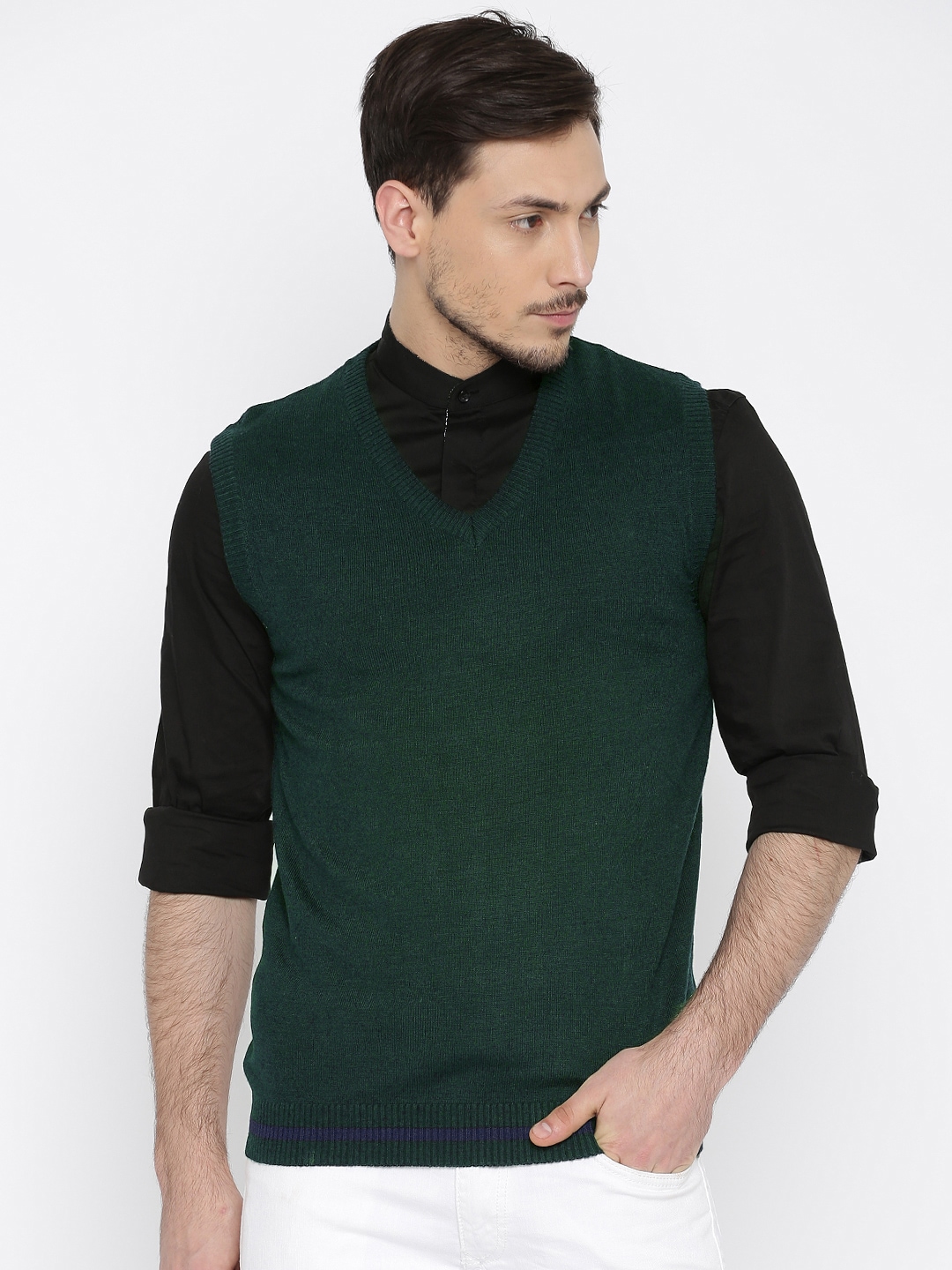 Wills Lifestyle Green Sleeveless Sweater