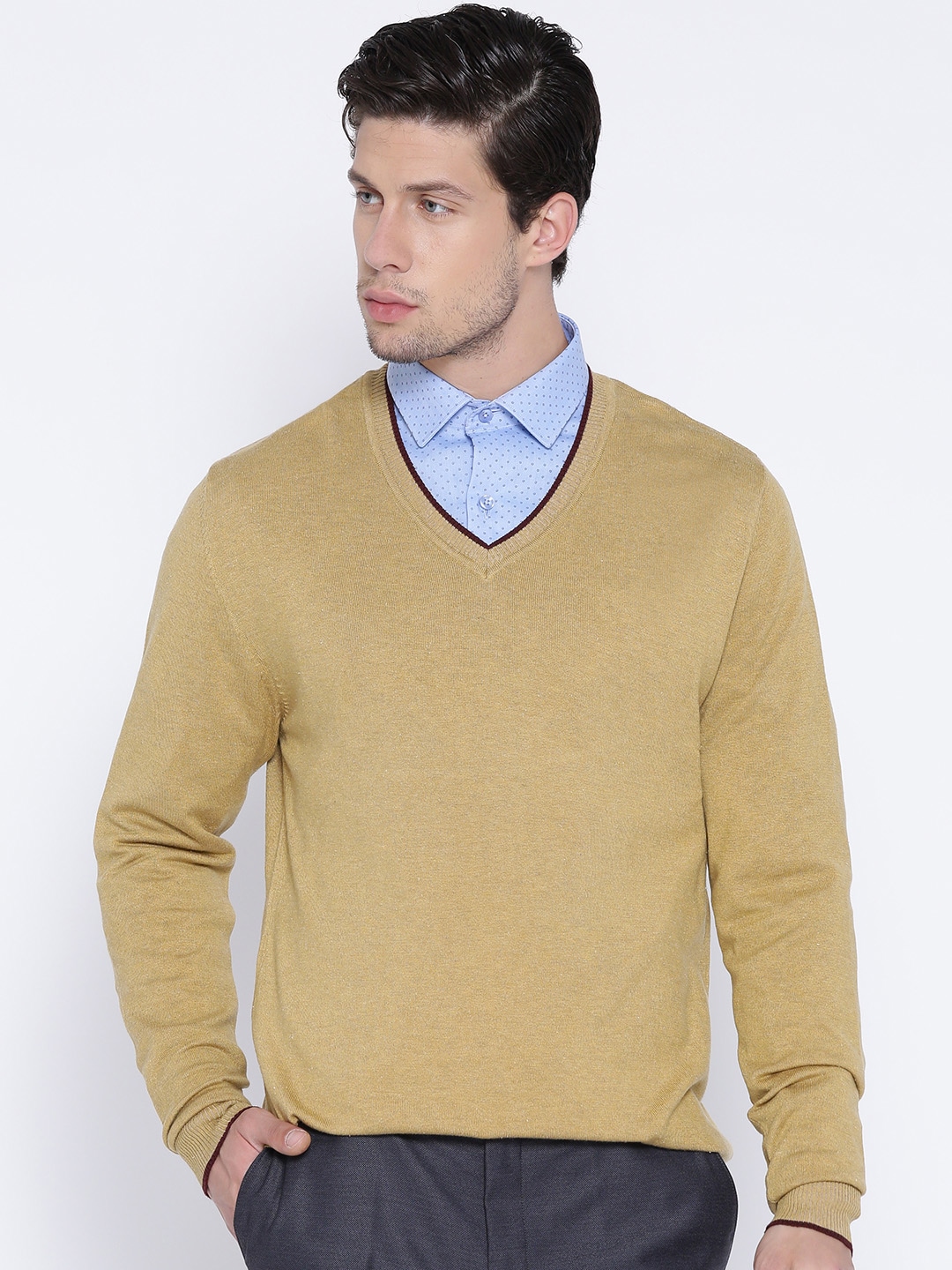 Wills Lifestyle Men Mustard Yellow Sweater