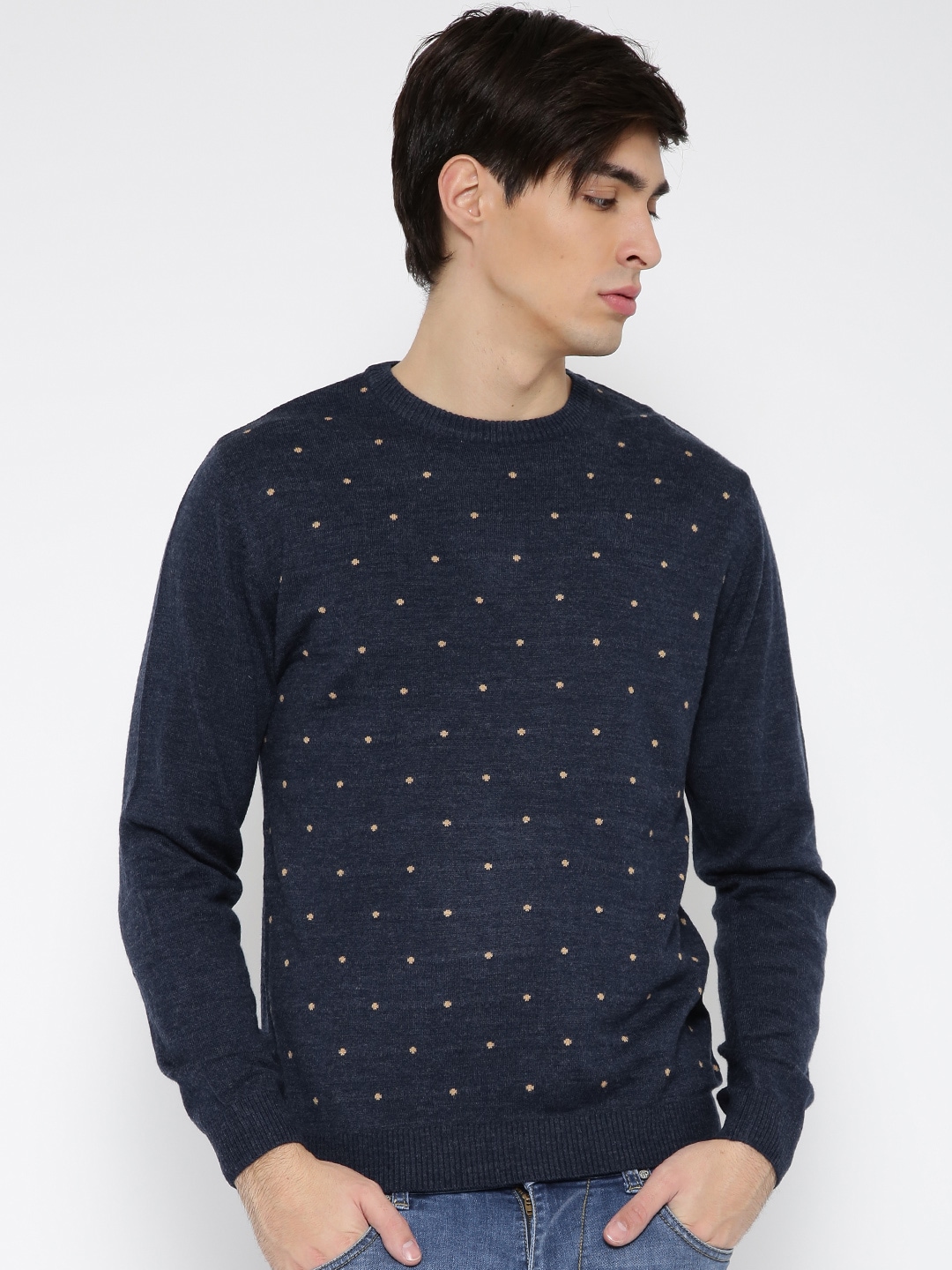 Wills Lifestyle Men Navy Patterned Sweater