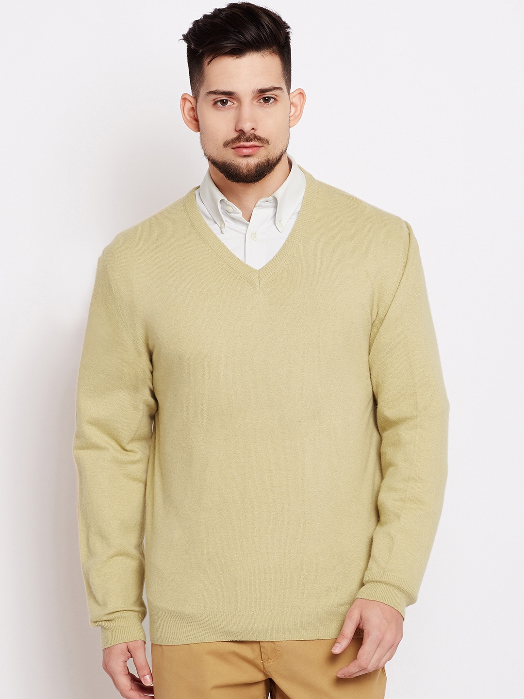 Wills Lifestyle Men Beige Solid Sweater