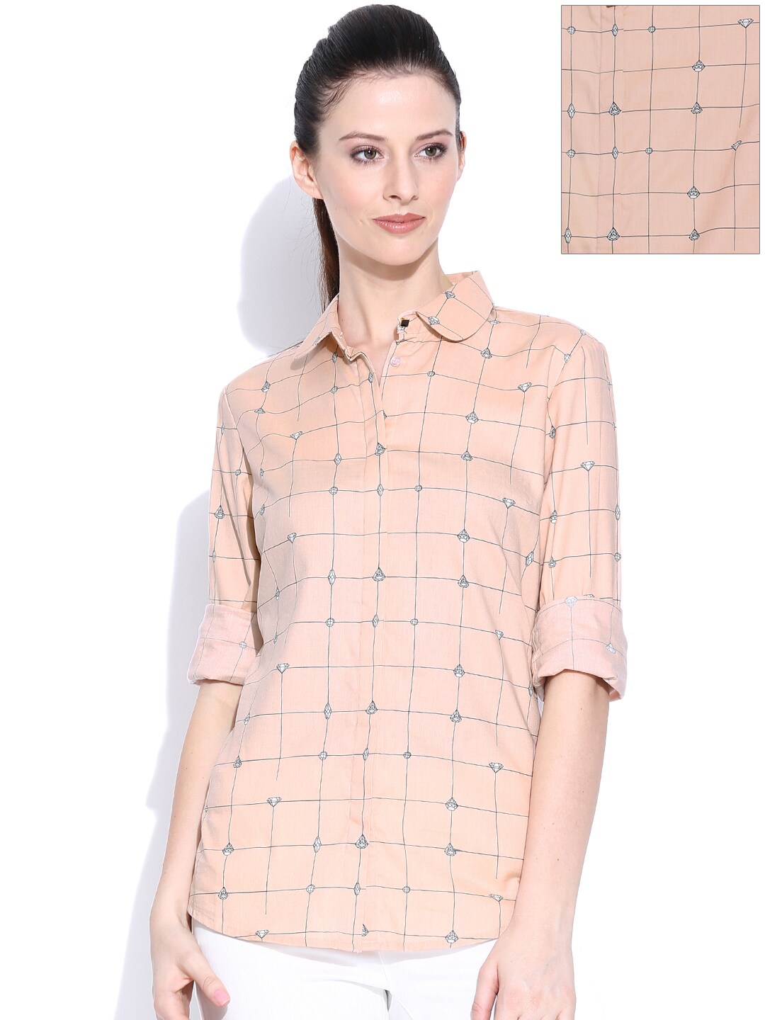 Wills Lifestyle Peach-Coloured Printed Formal Shirt