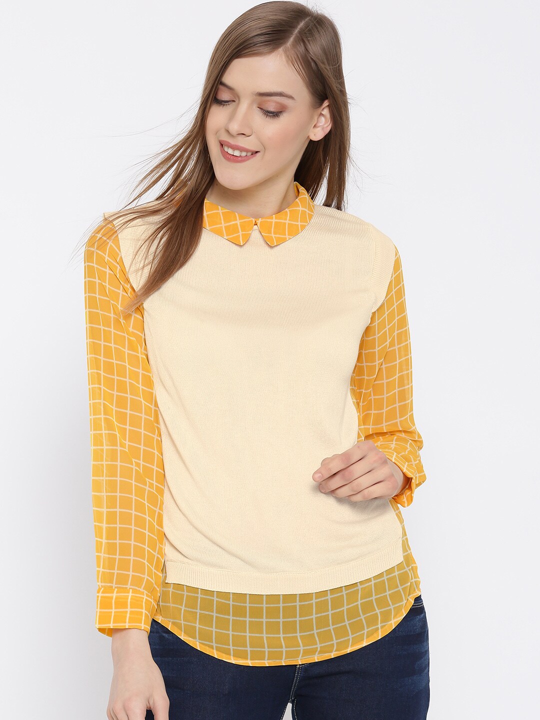 Wills Lifestyle Cream-Coloured  Yellow Top