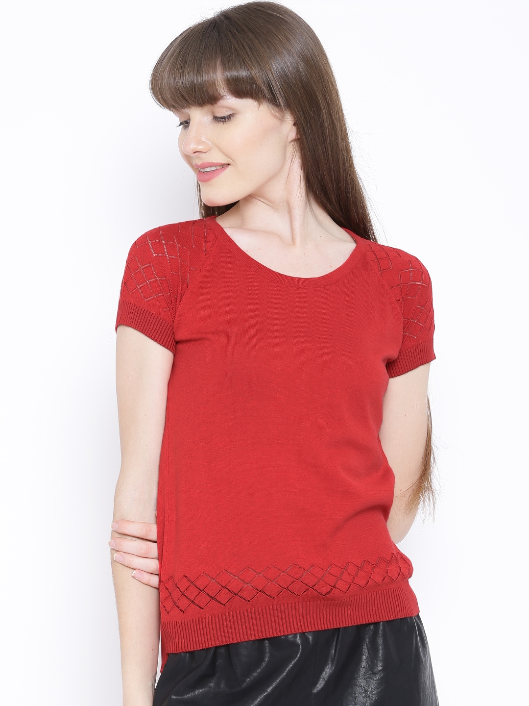 Wills Lifestyle Red Top with Knitted Pattern