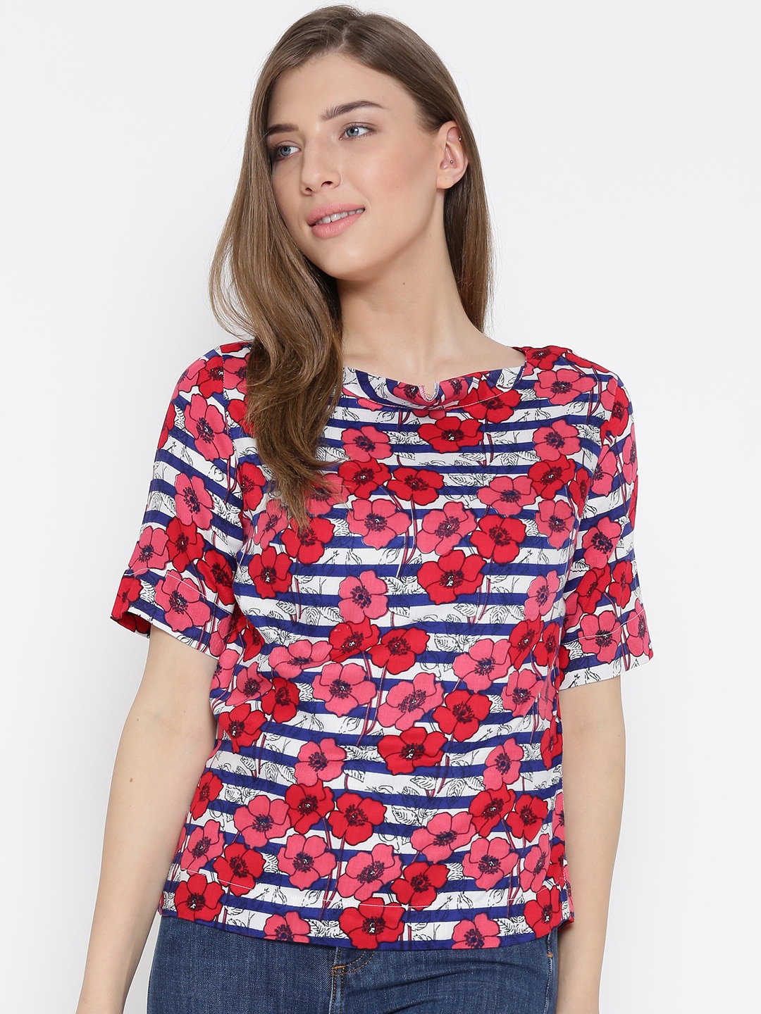 Wills Lifestyle Women Pink  Blue Printed Top