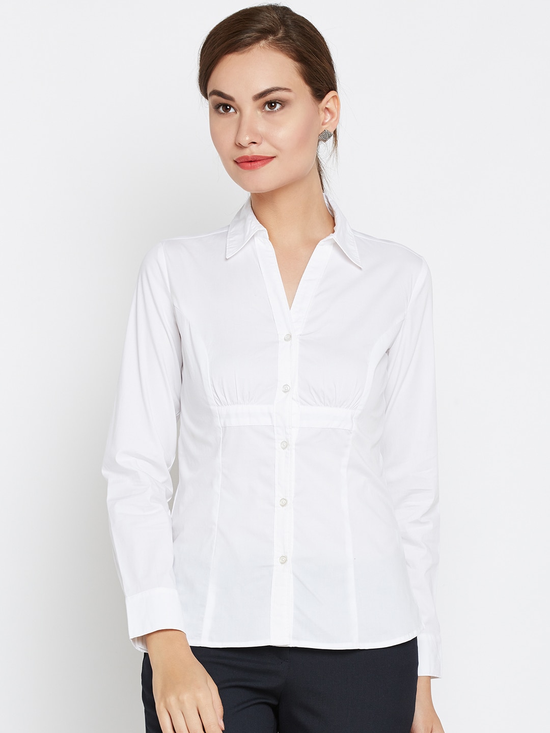 Wills Lifestyle Women White Solid Formal Shirt