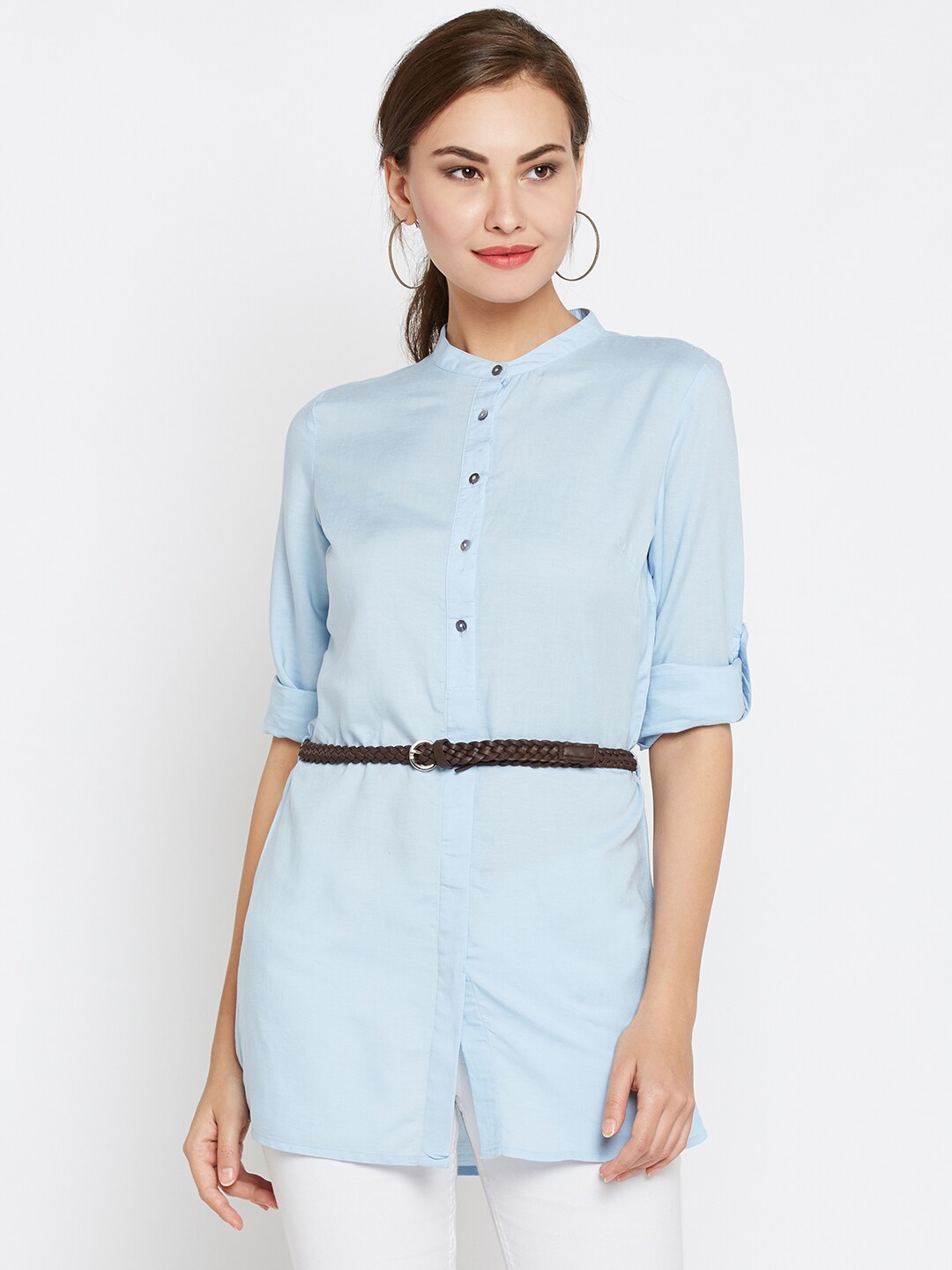 Wills Lifestyle Women Blue Solid Shirt