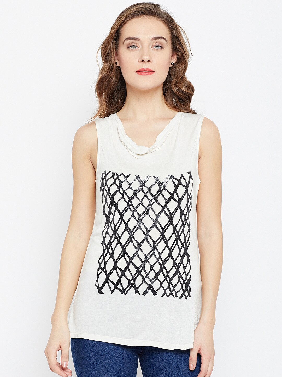 Wills Lifestyle Women White  Black Printed Top