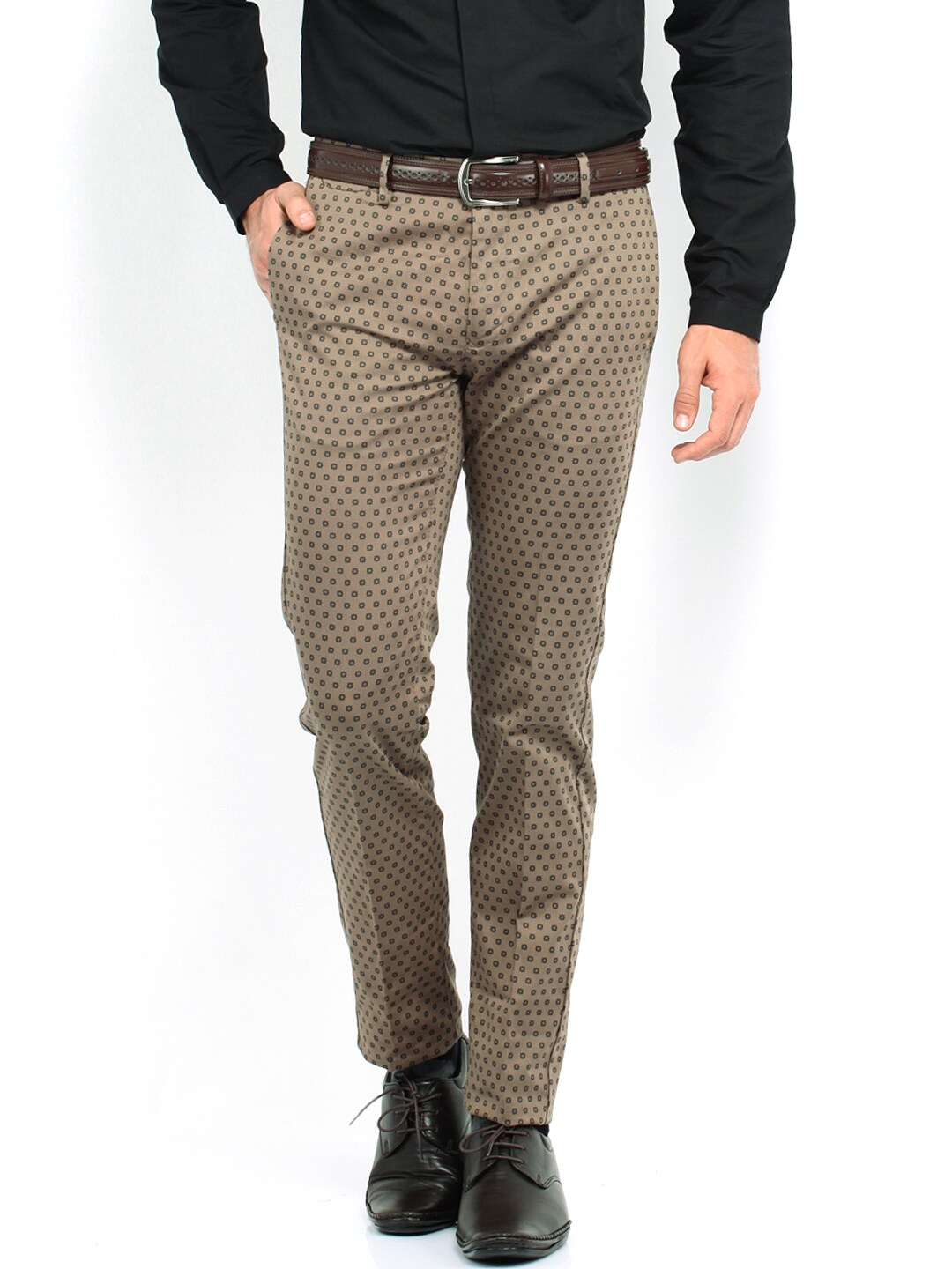 Wills Lifestyle Men Brown Printed Skinny Fit Trousers