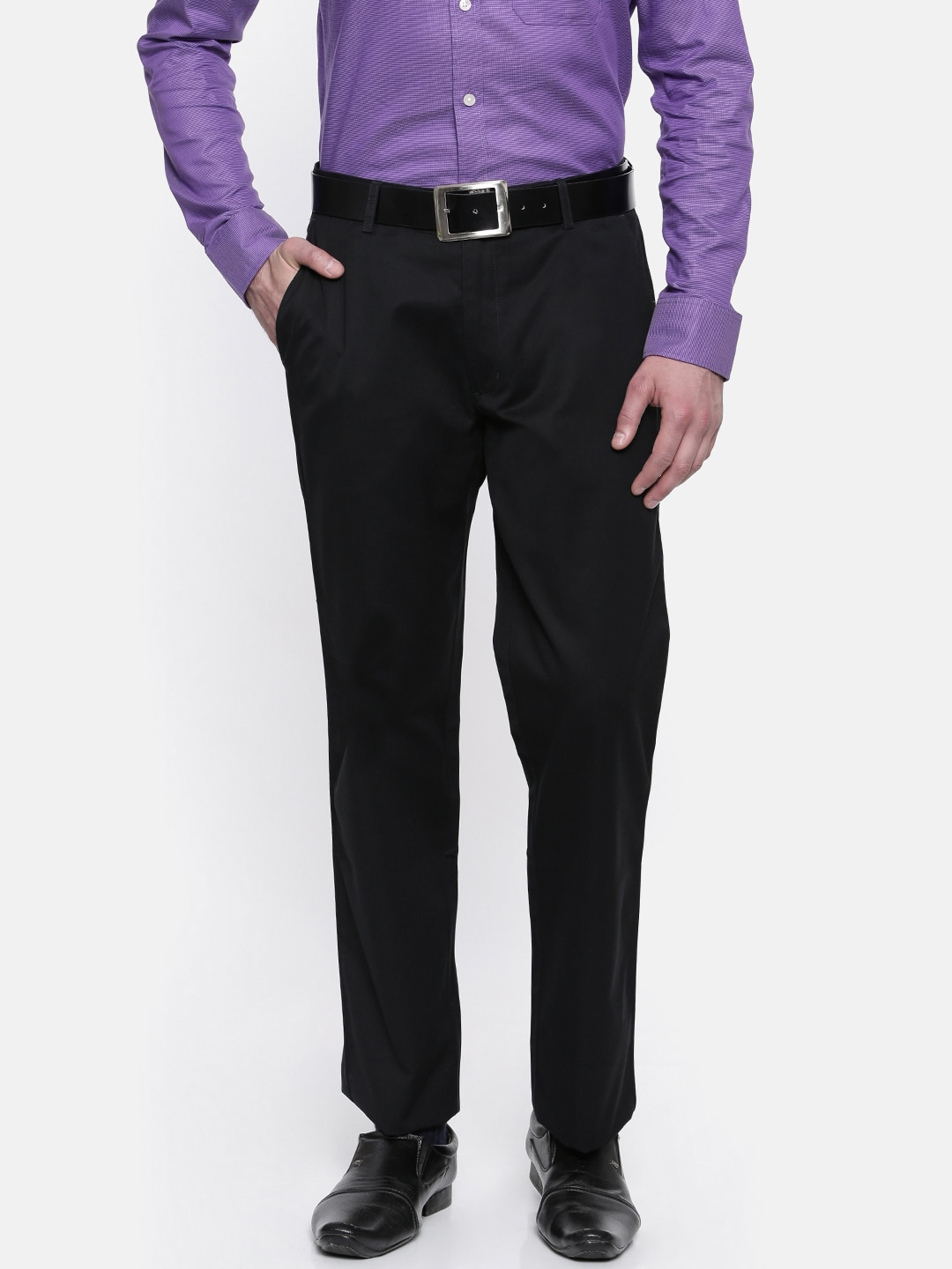 Wills Lifestyle Men Black Solid Formal Trousers