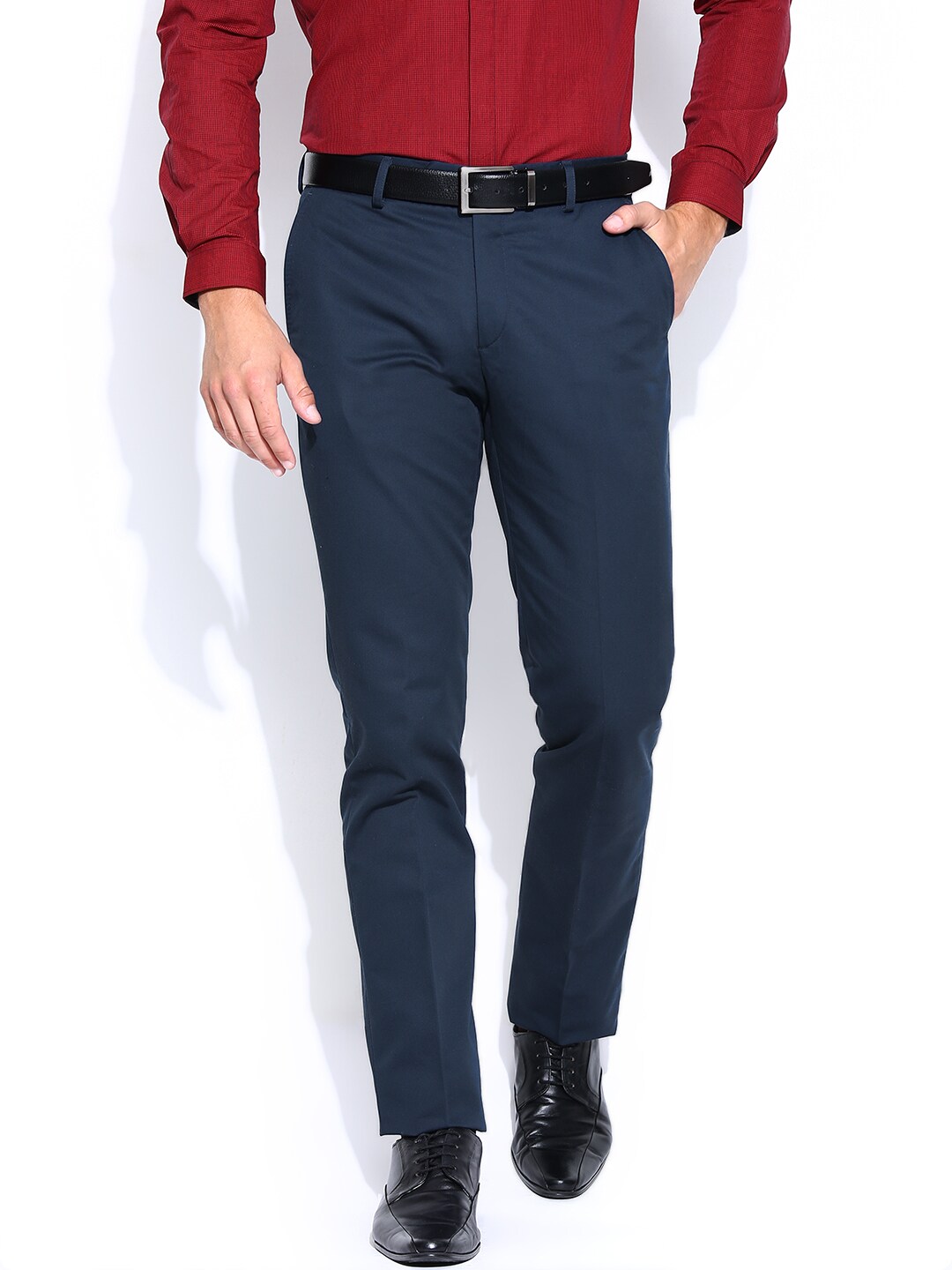 Wills Lifestyle Men Navy Slim Fit Formal Trousers