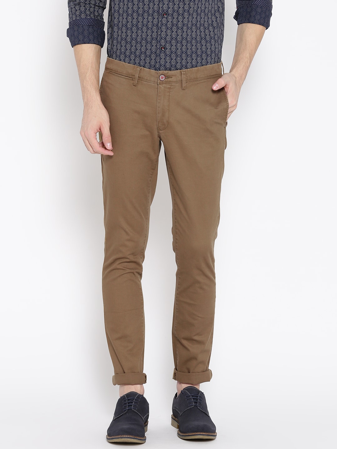 Wills Lifestyle Brown Skinny Fit Trousers