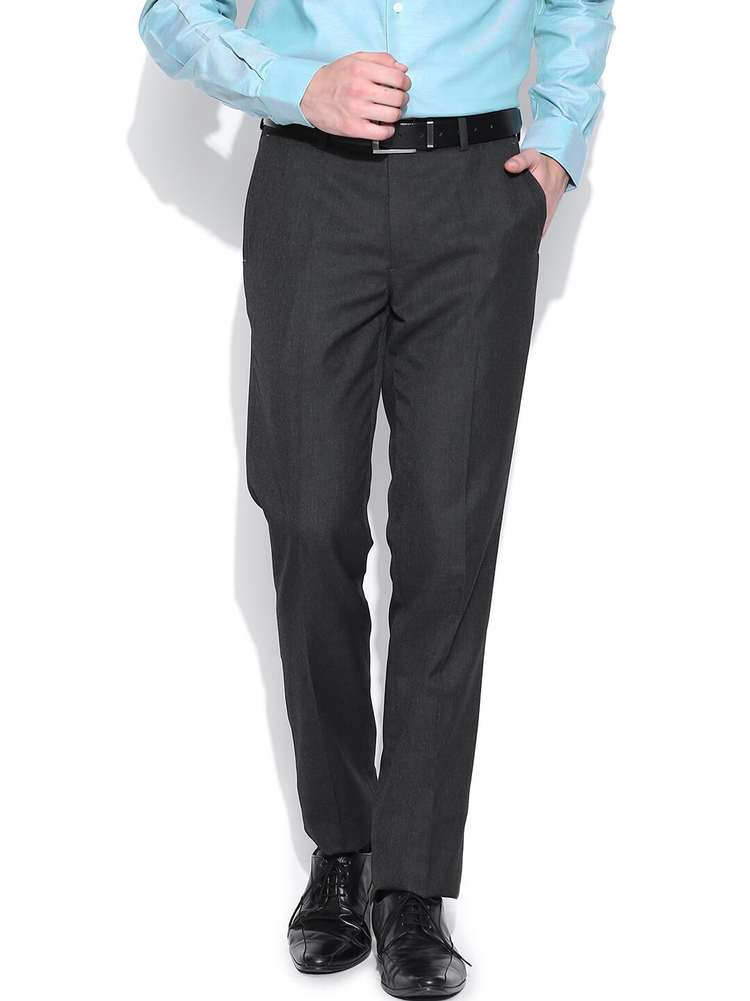 Wills Lifestyle Charcoal Grey Slim Formal Trousers