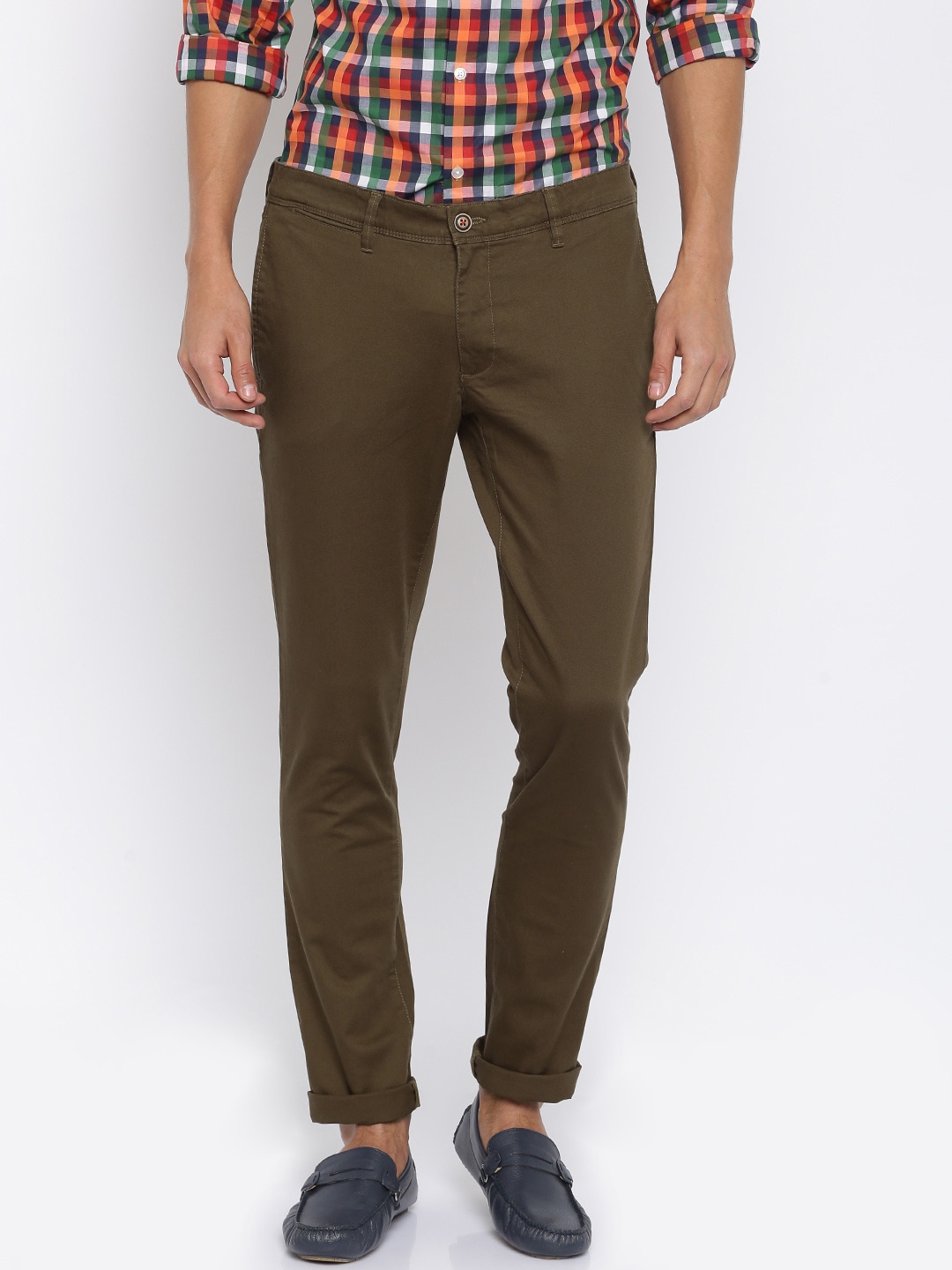 Wills Lifestyle Brown Solid Skinny Fit Chinos