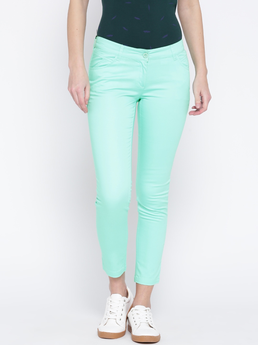 Wills Lifestyle Mint Green Slim Fit Trousers