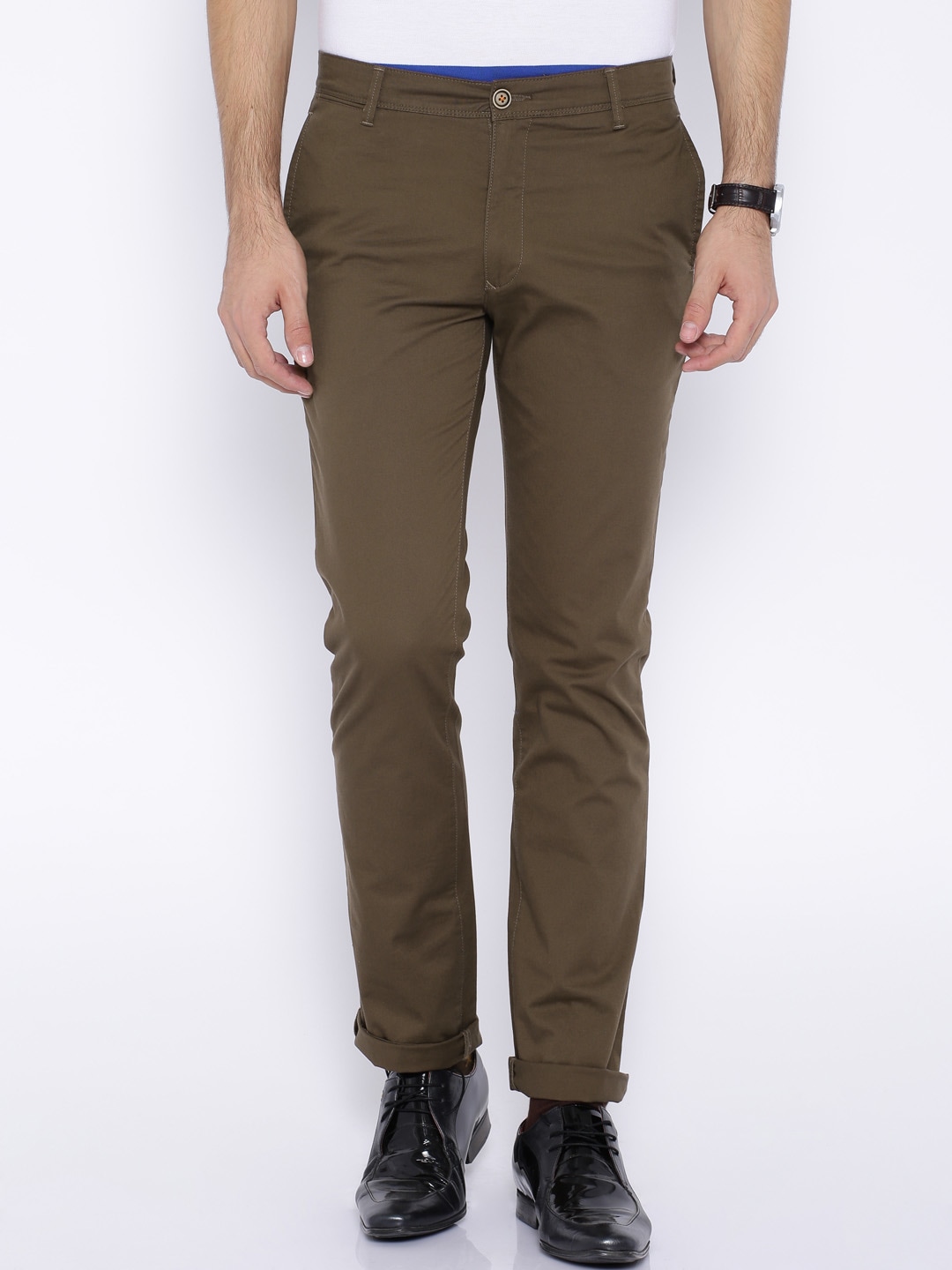 Wills Lifestyle Brown Slim Fit Casual Trousers