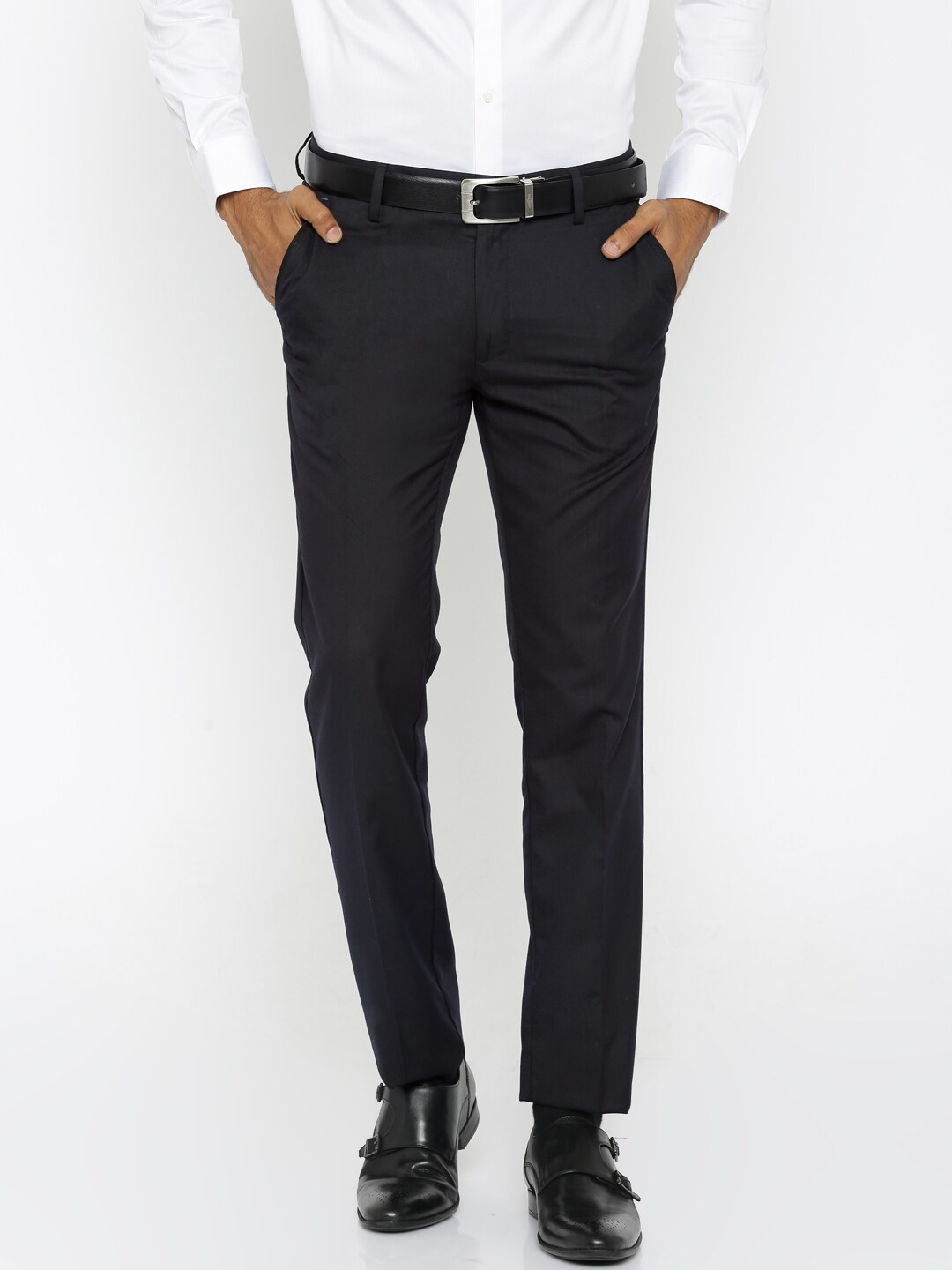 Wills Lifestyle Black Slim Fit Formal Trousers