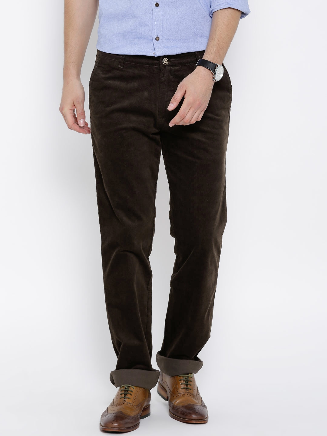 Wills Lifestyle Brown Slim Fit Corduroy Trousers