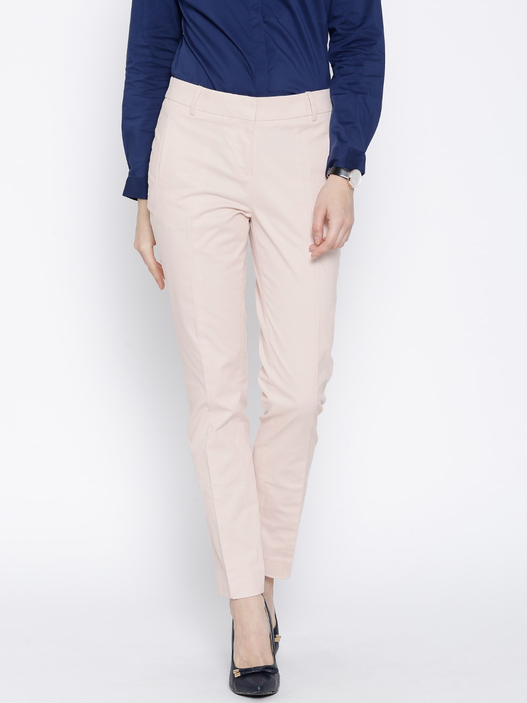 Wills Lifestyle Light Pink Slim Formal Trousers