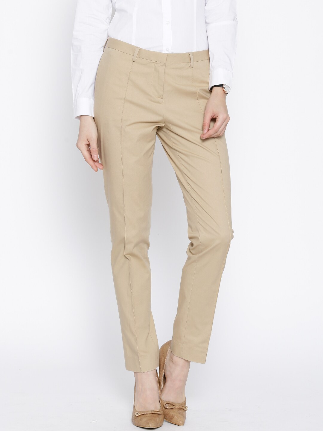 Buy Beige Cotton Slim Fit Formal Trousers online  Looksgudin