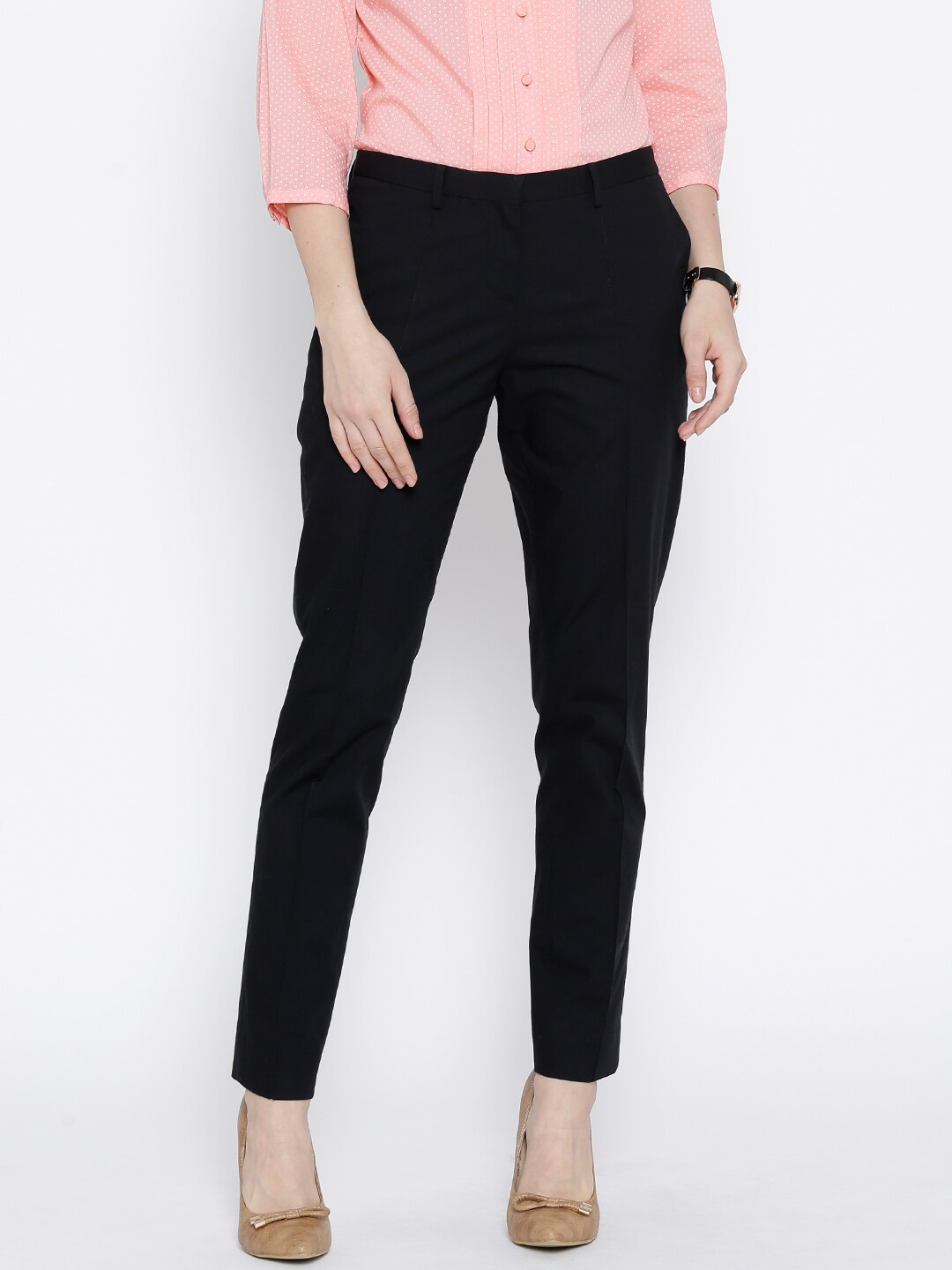 Wills Lifestyle Black Slim Fit Formal Trousers