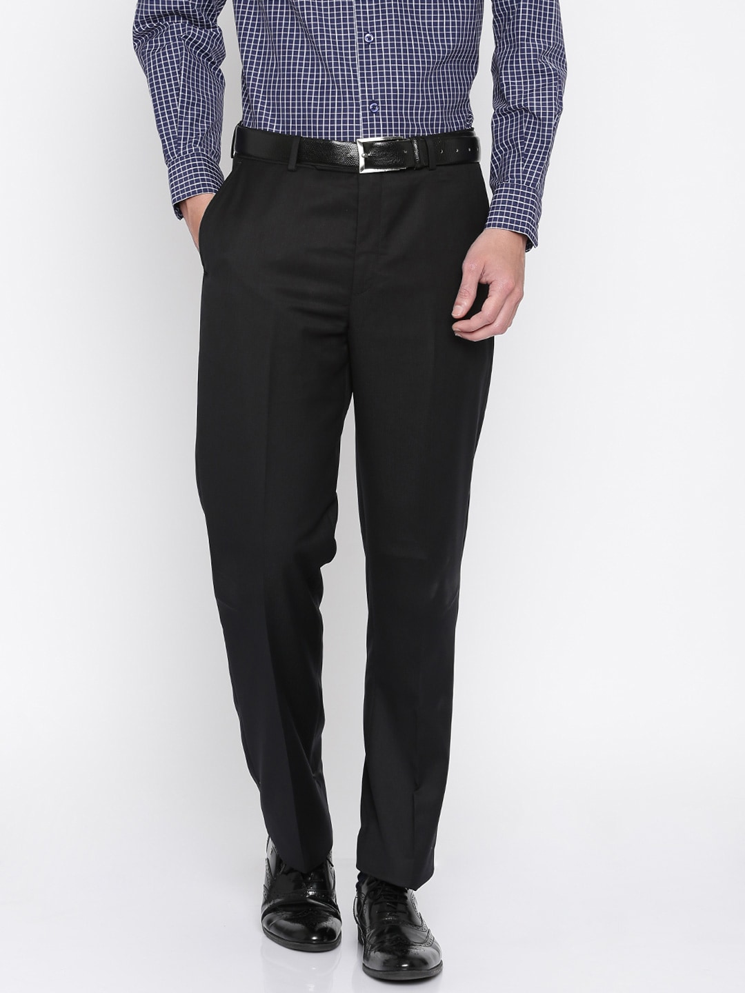 Wills Lifestyle Men Black Regular Fit Flat-Front Formal Trousers