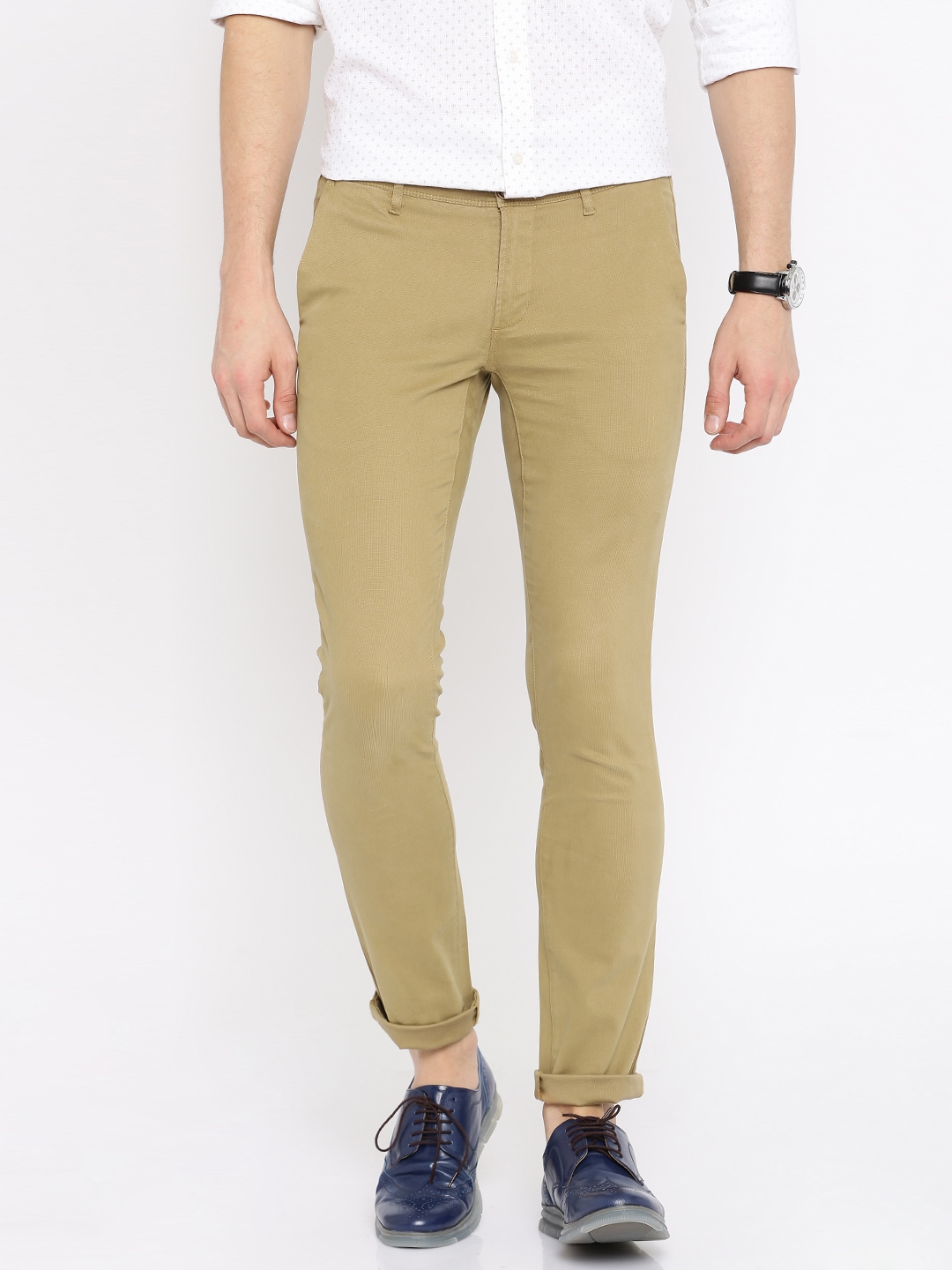 Wills Lifestyle Khaki Skinny Casual Trousers