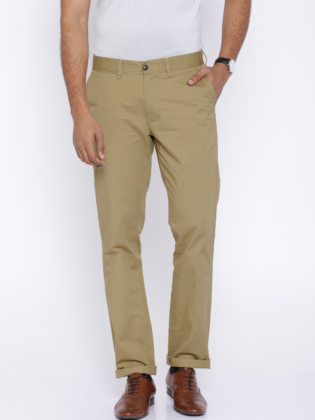 Wills Lifestyle Brown Slim Fit Chino Trousers