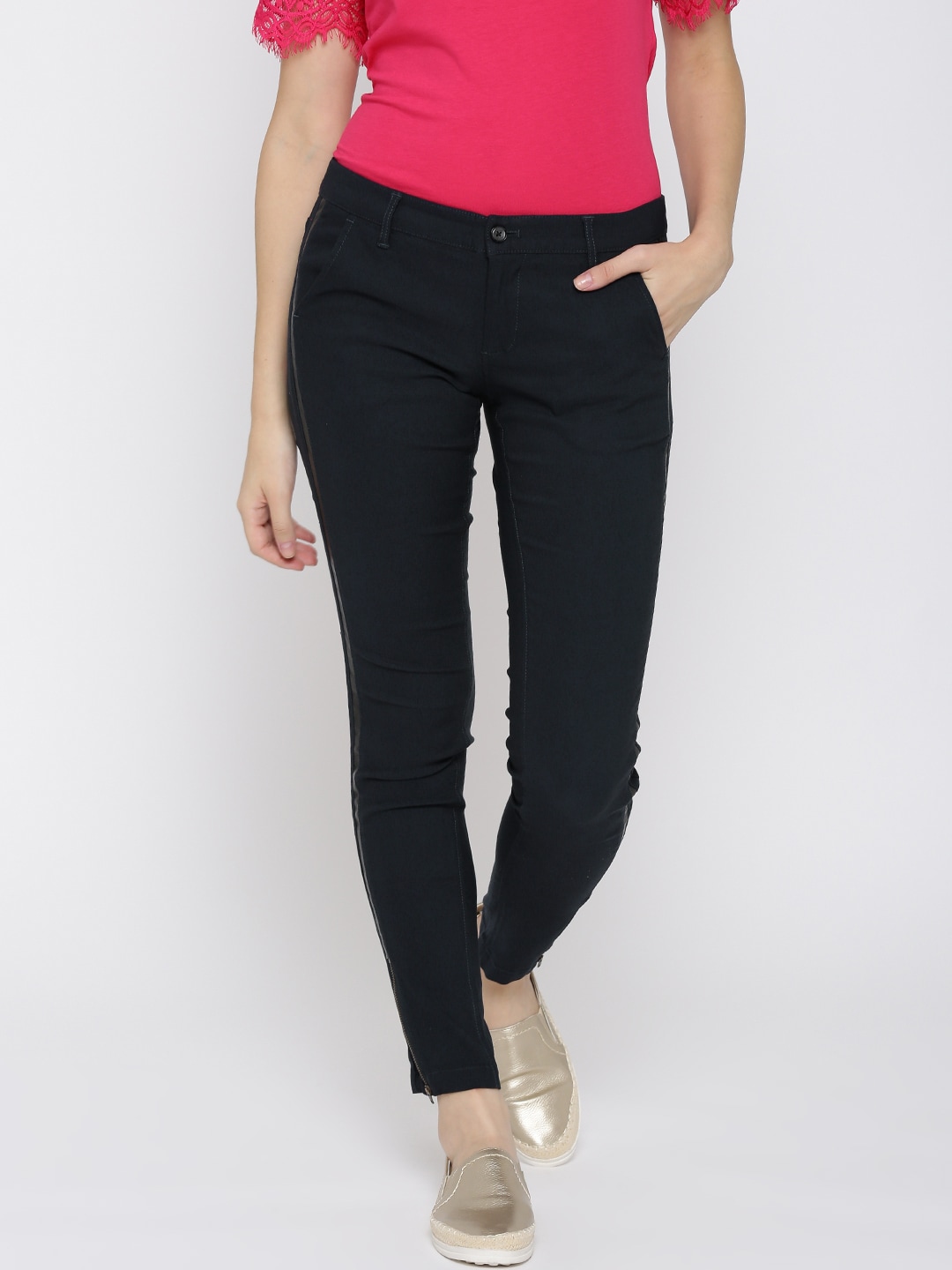 Discount Tadkaa India Limtied  Wills Lifestyle Women Navy Skinny Fit Solid  Trousers