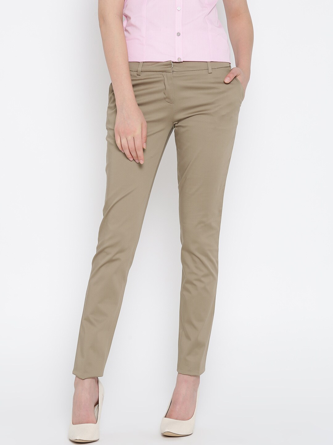 Discount Tadkaa India Limtied  Wills Lifestyle Women Olive Green Solid  Slim Fit FlatFront Trousers