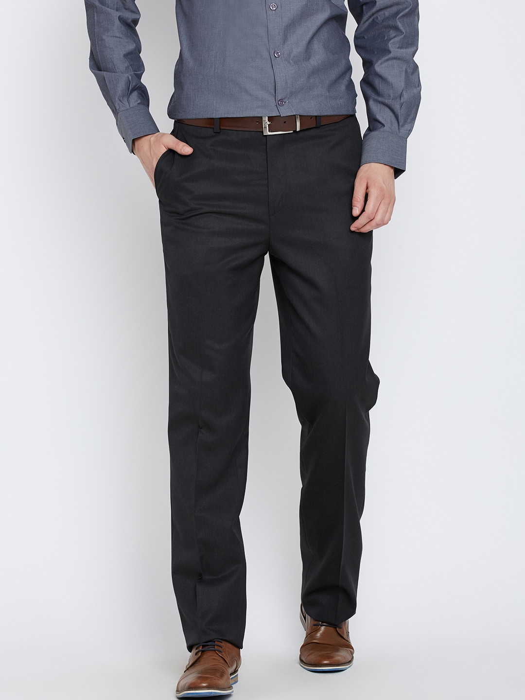 Wills Lifestyle Men Charcoal Grey Formal Trousers