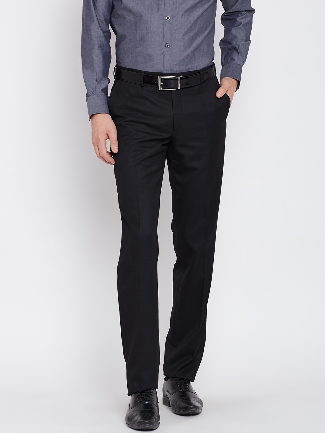 Wills Lifestyle Men Black Slim Fit Solid Formal Trousers