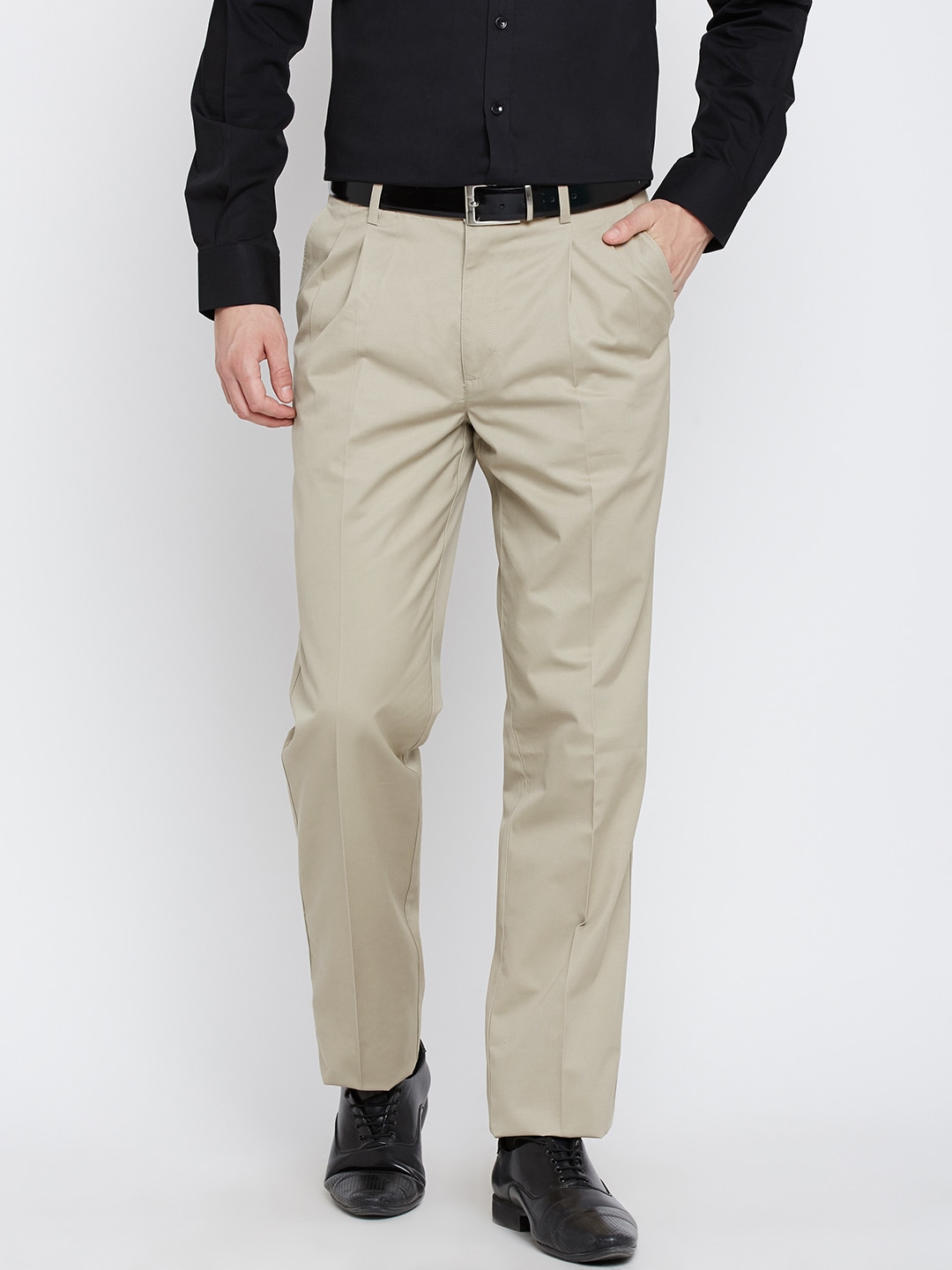 Wills Lifestyle Men Beige Solid Formal Trousers