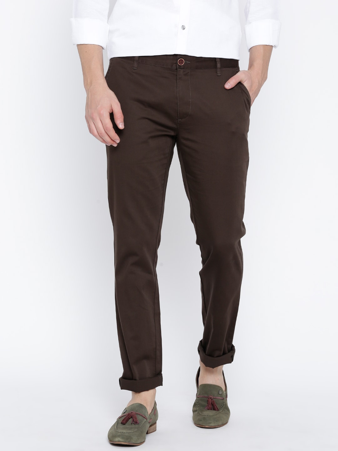 Wills Lifestyle Men Brown Skinny Fit Solid Chinos