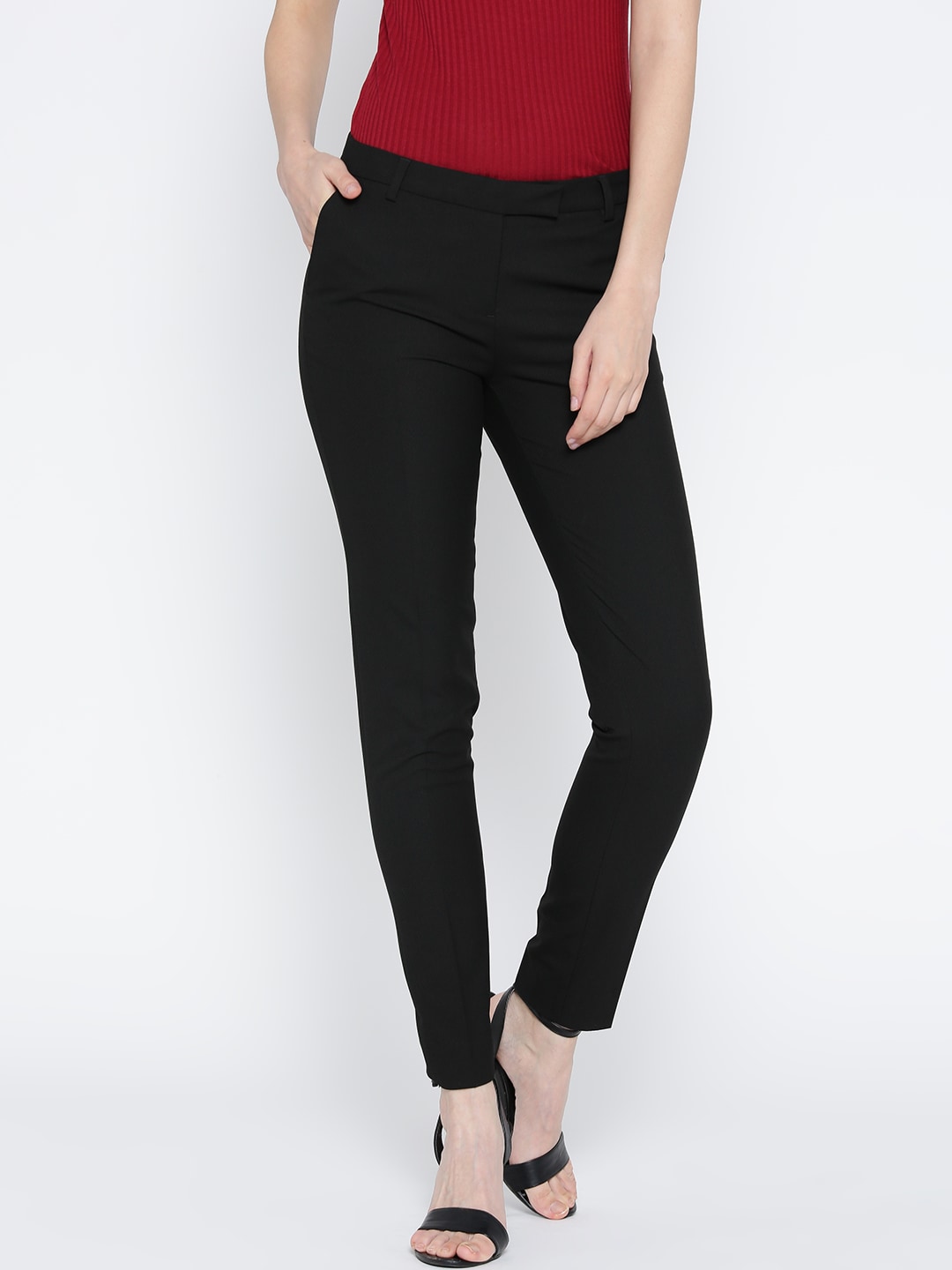 Wills Lifestyle Women Black Solid Formal Trousers