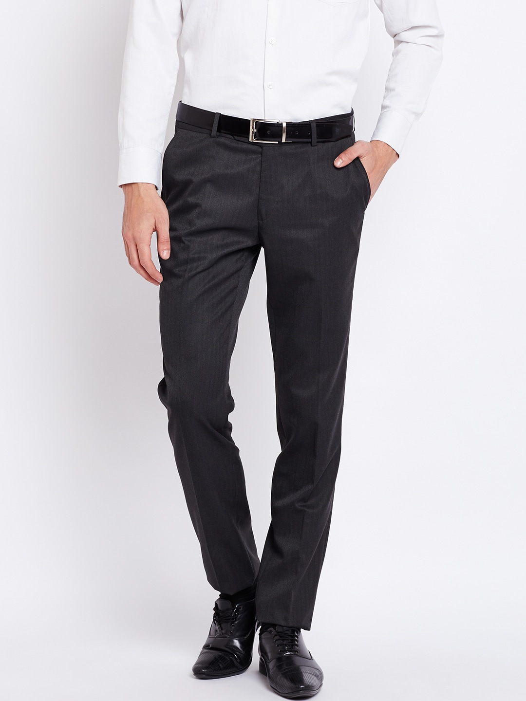 Wills Lifestyle Men Charcoal Grey Formal Trousers